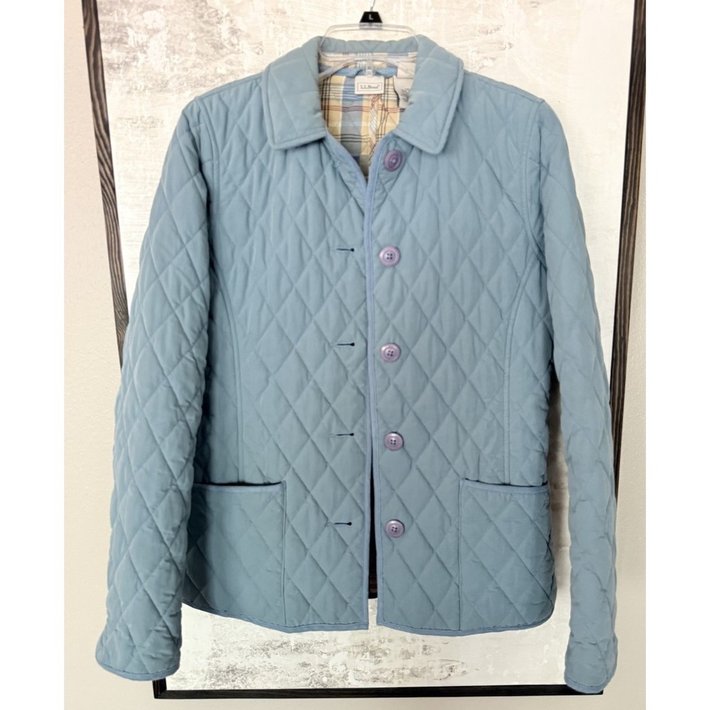 LL Bean Quilted Jacket Womens Light Blue Barn Chore Vintage Coat Thermore XS